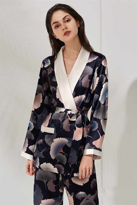 Plant Printed Silk Pajama Set