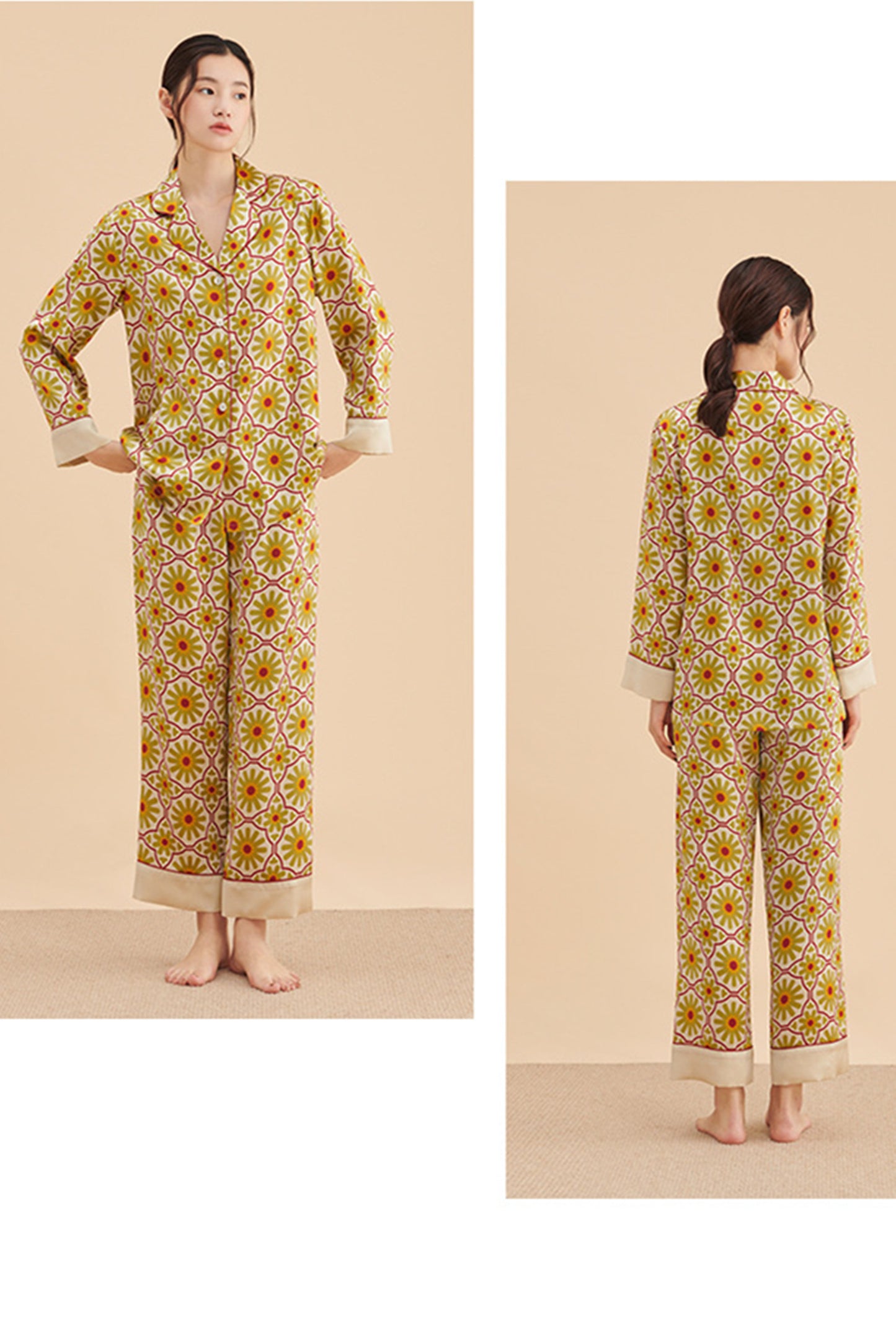 Vintage Print Silk Pajama Set