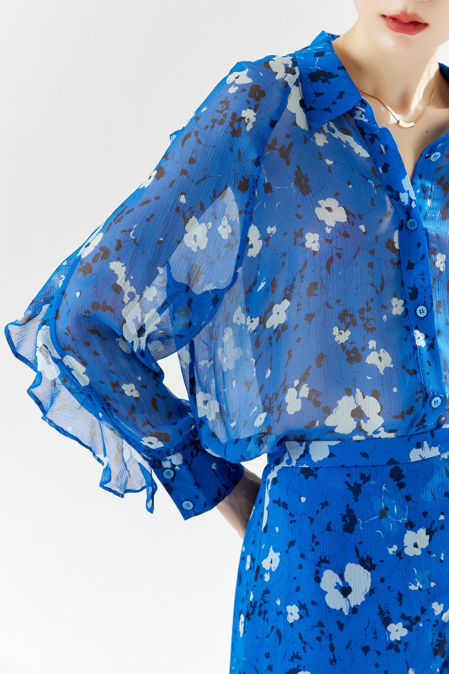 Floral Print Long Sleeve Silk Top