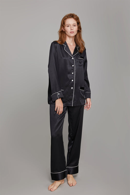 GRALACE Collar Piped Silk Pajama Set