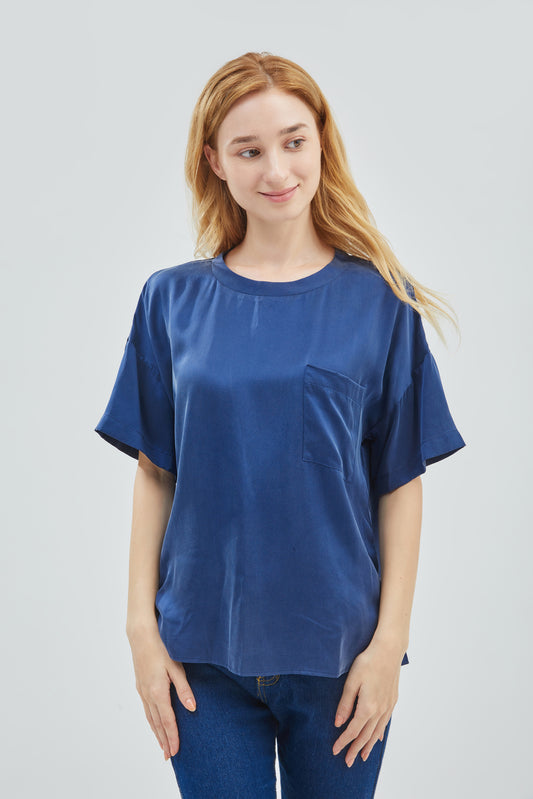 GRALACE Short Sleeve Silk Mulberry Blouse