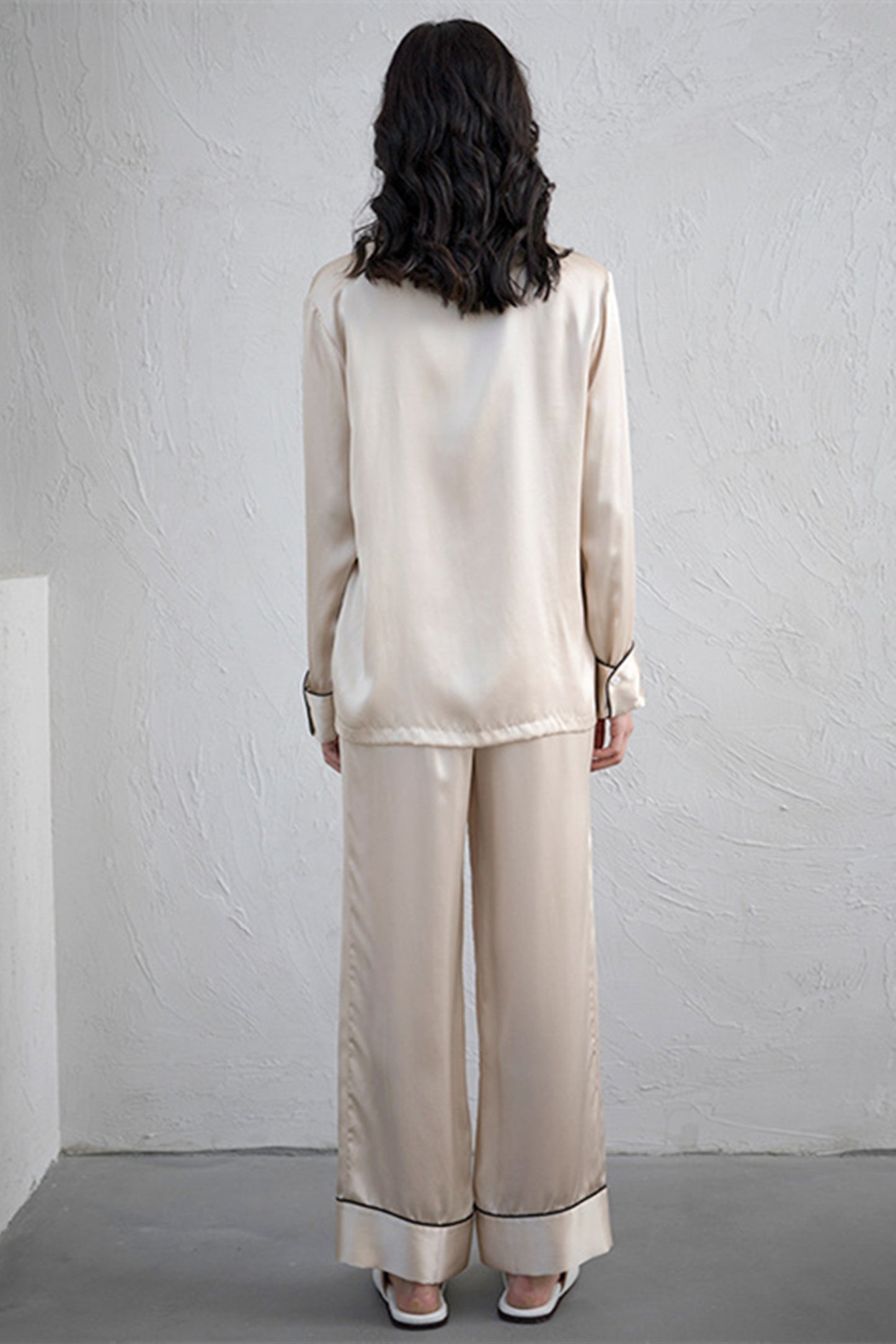 Simple Temperament Silk Pajamas Long Sleeve Trousers Set