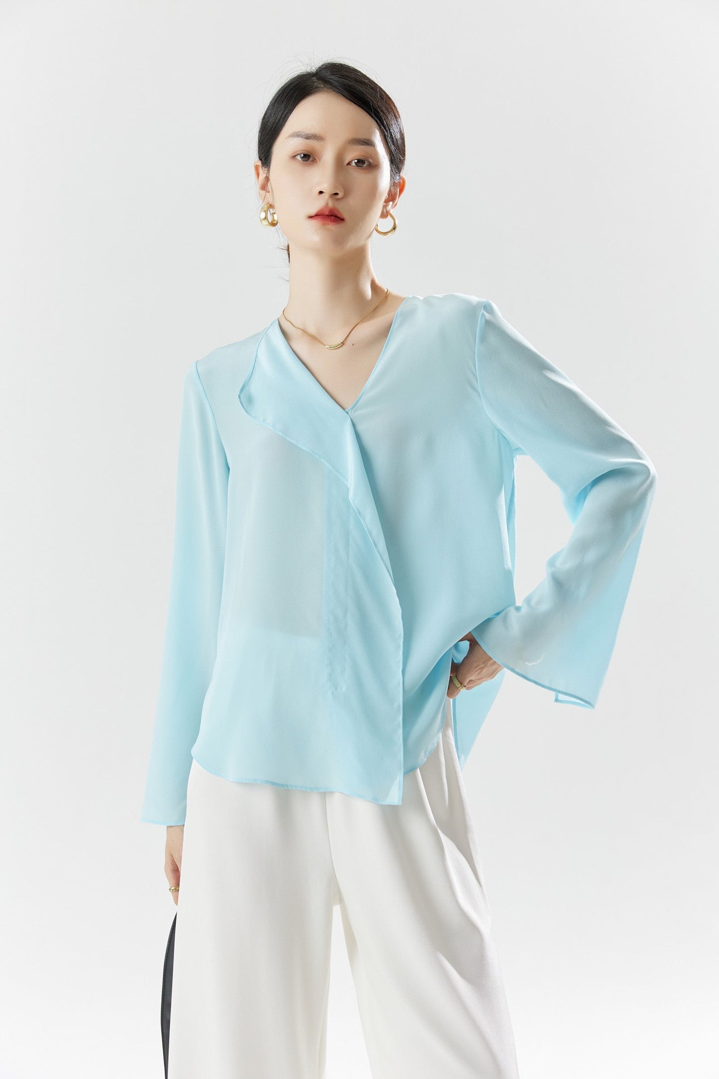 Women's Blue Silk Pullover Shirt