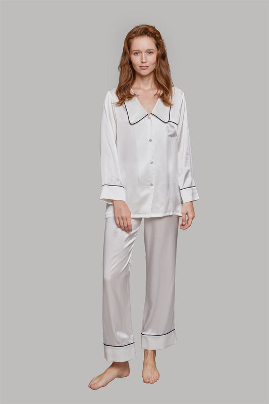 GRALACE Silk Sleepwear Long Collar Pajamas Set