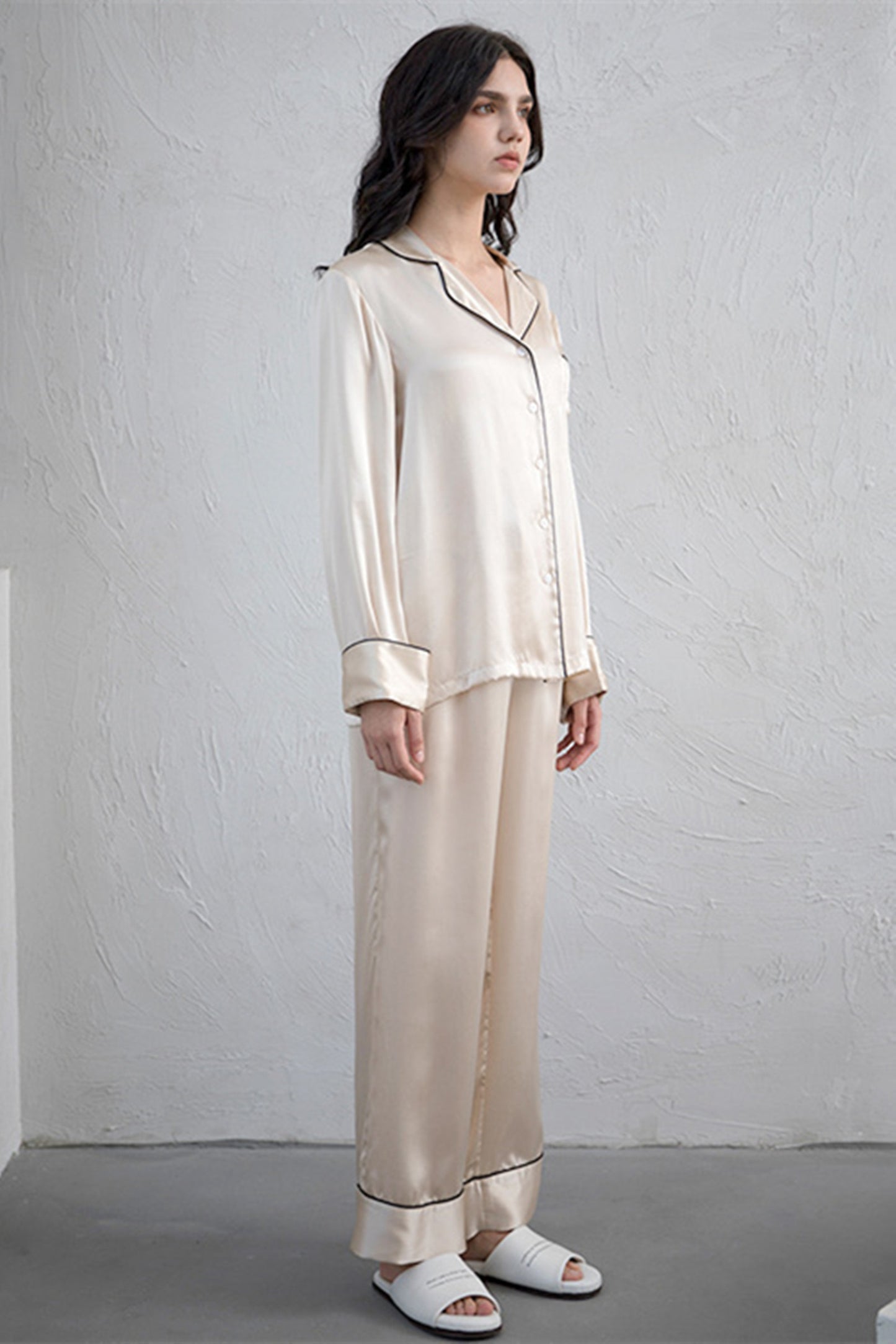 Simple Temperament Silk Pajamas Long Sleeve Trousers Set