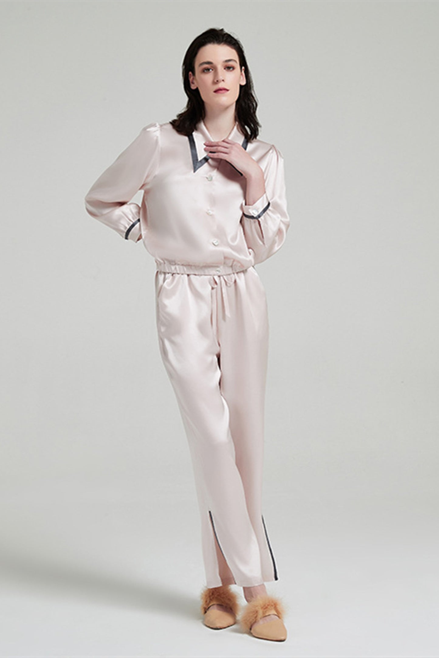 Silk Pajama Set for Outer Wear