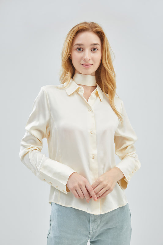 GRALACE Fashion Long Sleeve Natural Mulberry Silk Blouse