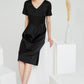 Classic Black Short Sleeve Silk Midi Dress