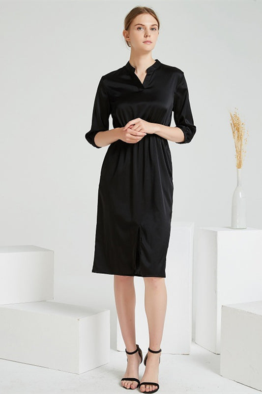 Women's Black Silk Dress with Waist