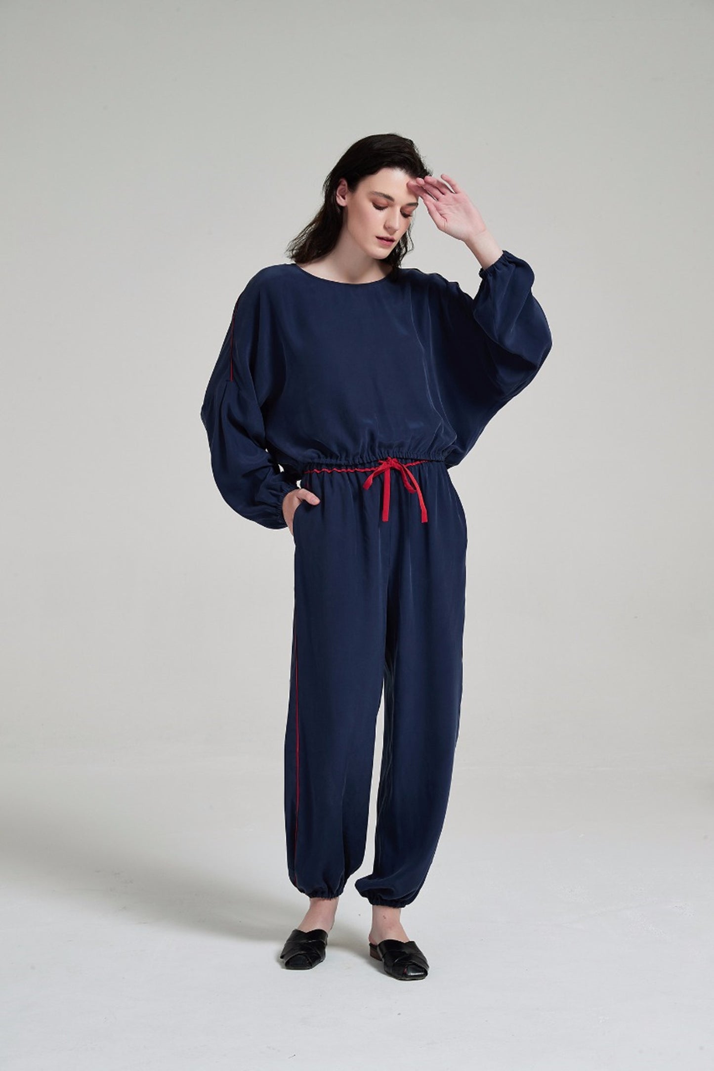 Waist-in Simple Homewear Silk Pajama Set
