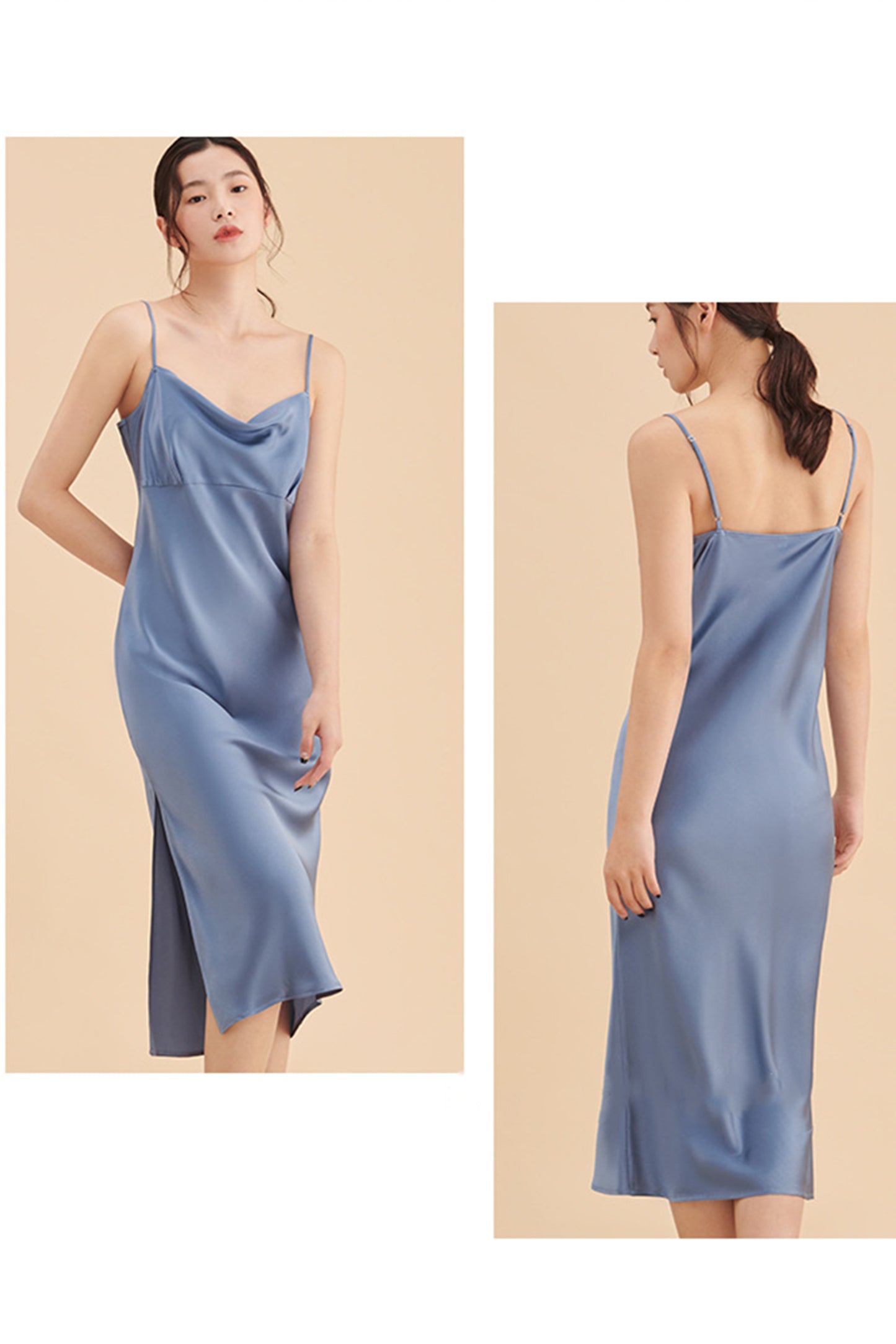 Silk Nightdress Sling Skirt Swing Collar Split