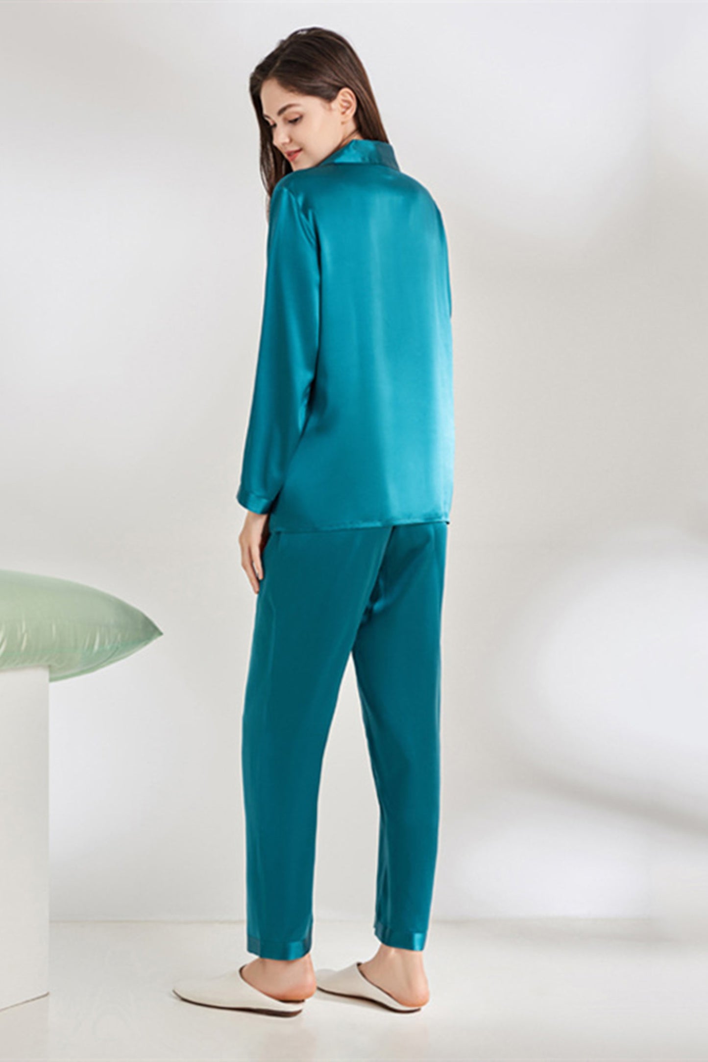 100% Mulberry Silk Long Sleeved Trousers Simple Pajama Set