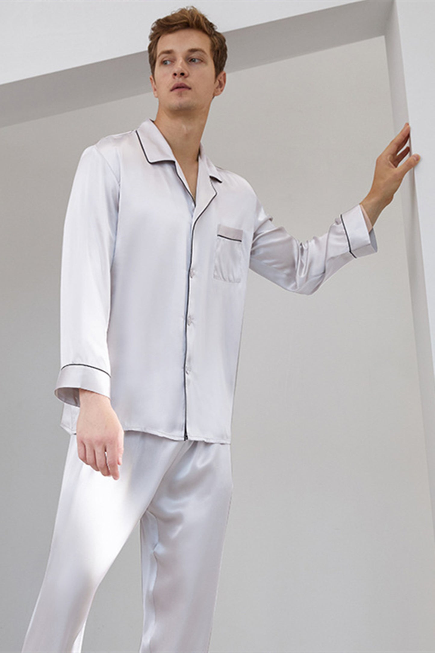 Men’s Lapel Collar Silk Pajama Set