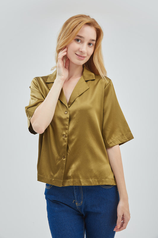 GRALACE Short Sleeve Silk Mulberry Blouse