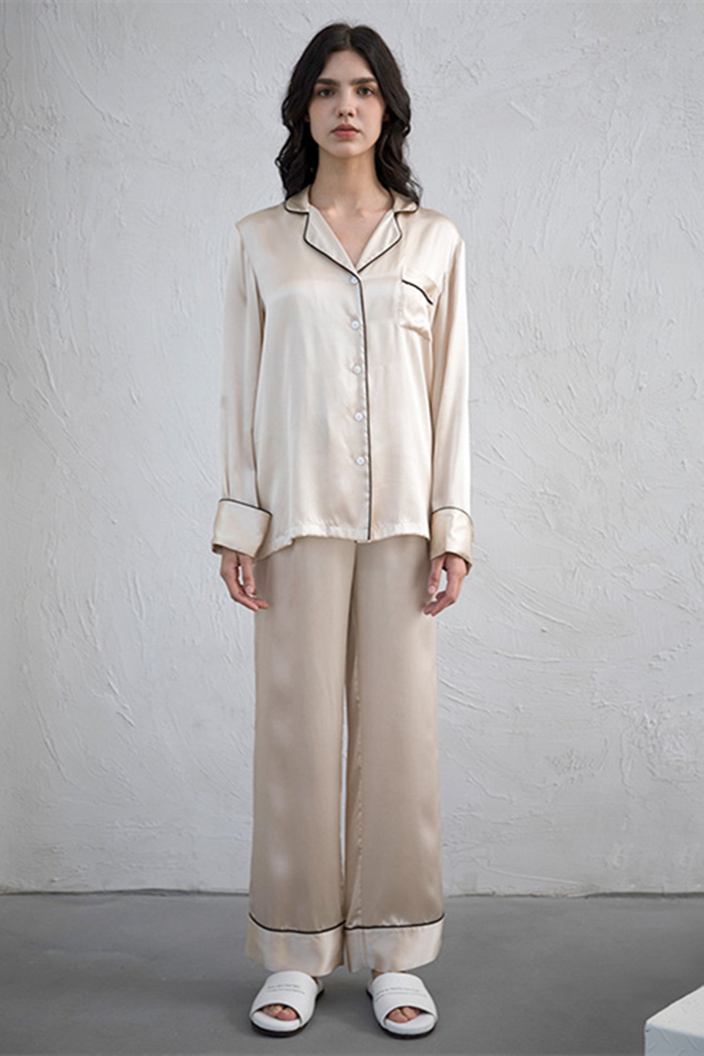 Simple Temperament Silk Pajamas Long Sleeve Trousers Set