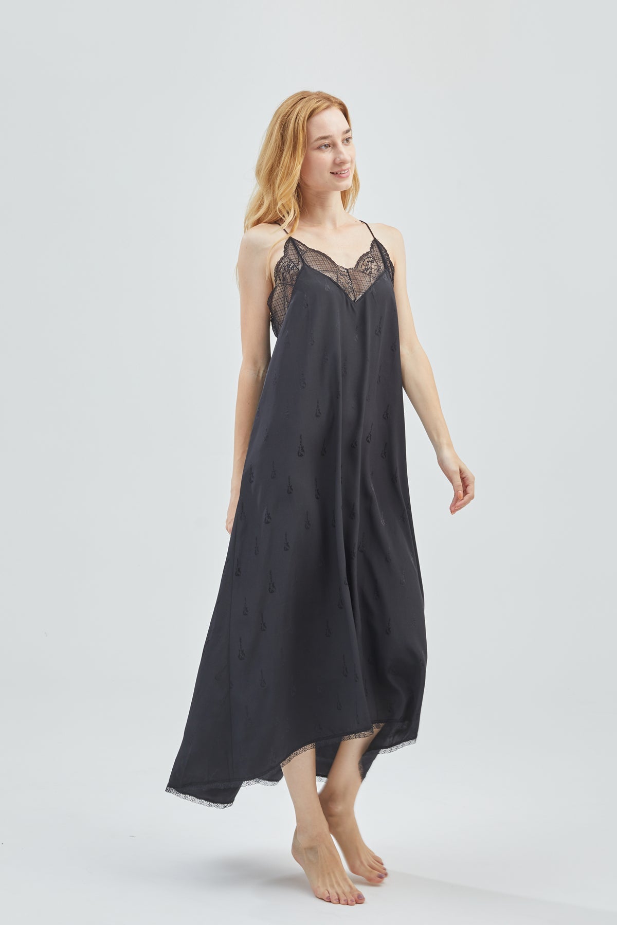 GRALACE Lace Long Silk Dress