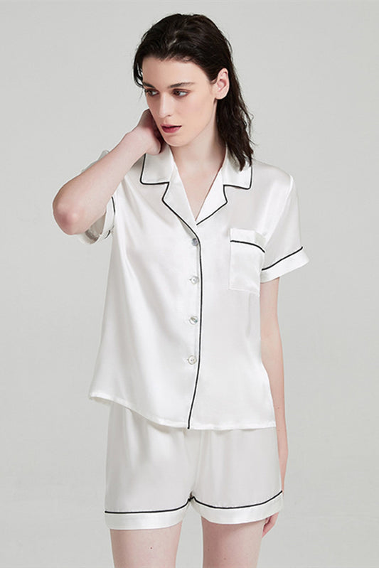 Two Piece Short Sleeves Pants Silk Pajamas Set