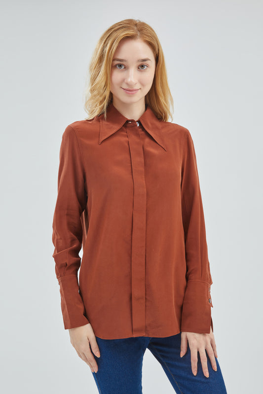 GRALACE V Neck Shirts Long Sleeve Natural Mulberry Silk Blouse