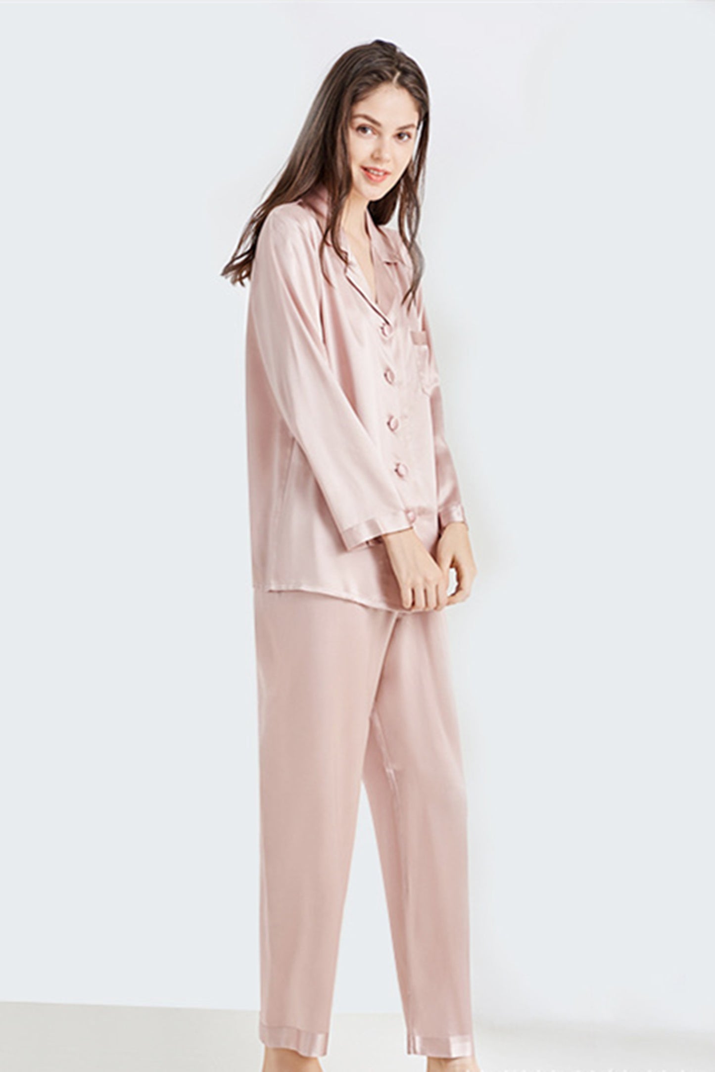 100% Mulberry Silk Long Sleeved Trousers Simple Pajama Set