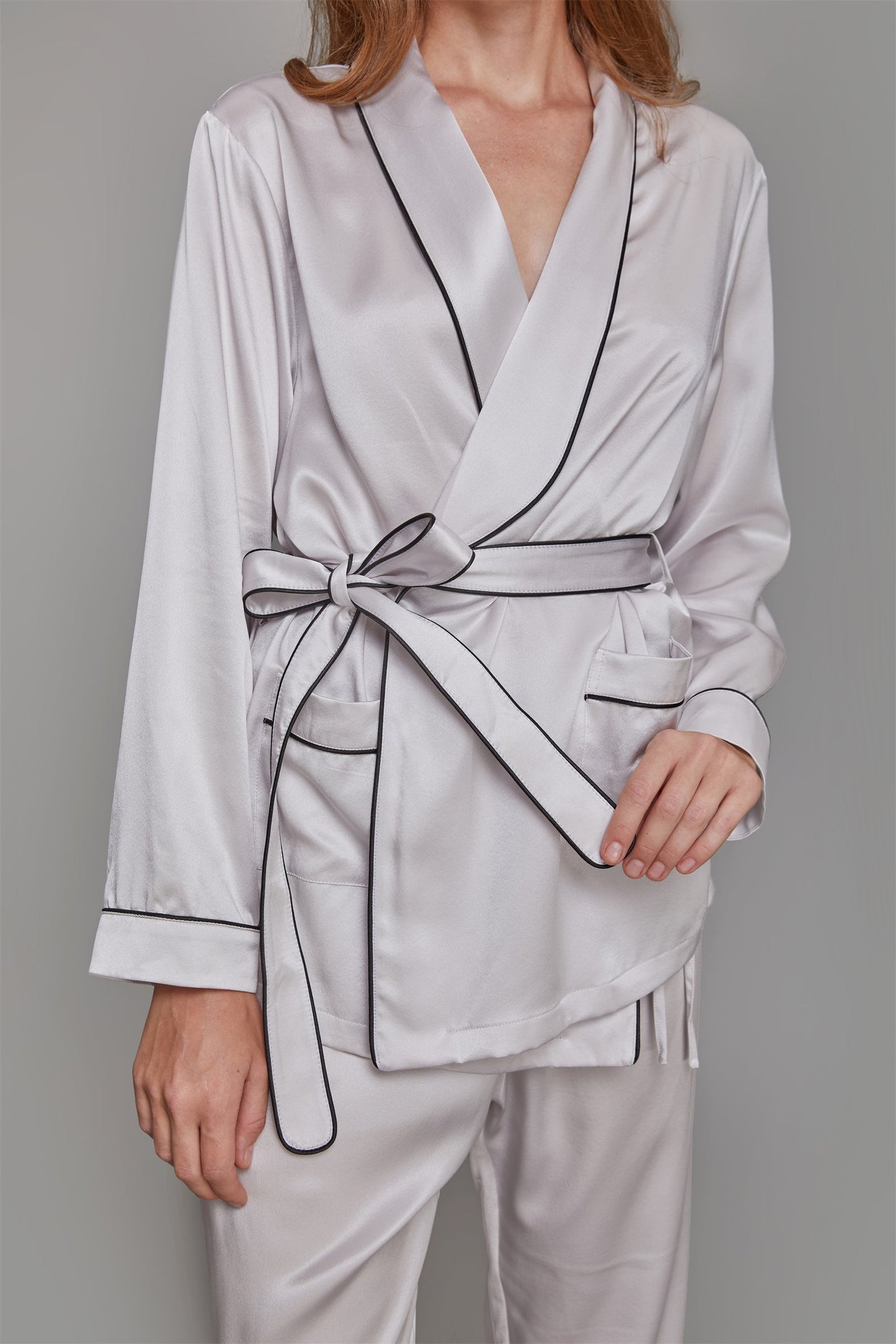 GRALACE Shawl Collar Trimmed Silk Robe