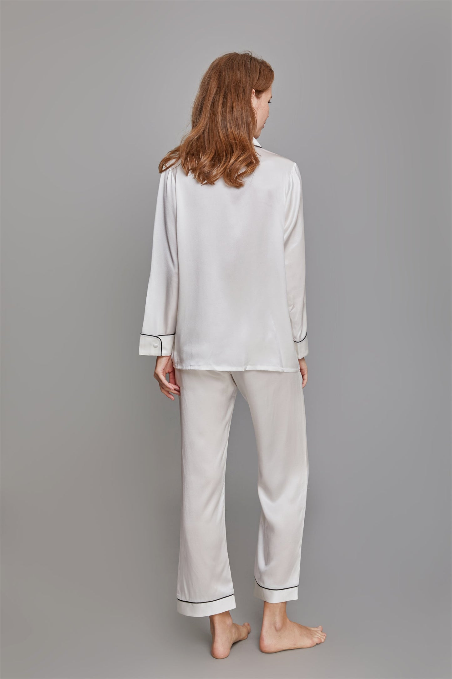 GRALACE Collar Piped Silk Pajama Set