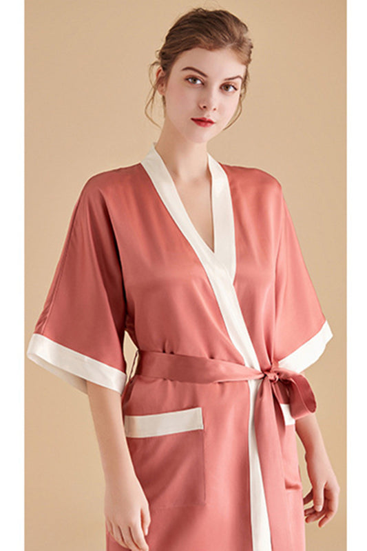 Color Stitching Silk Robe