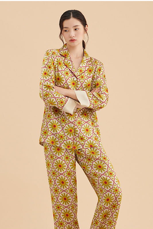 Vintage Print Silk Pajama Set