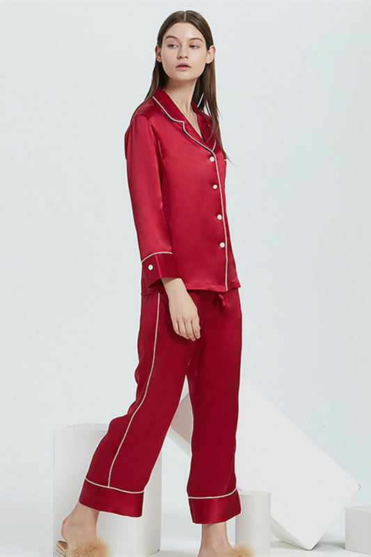 Basic Long Sleeved Trousers Silk Pajama Set